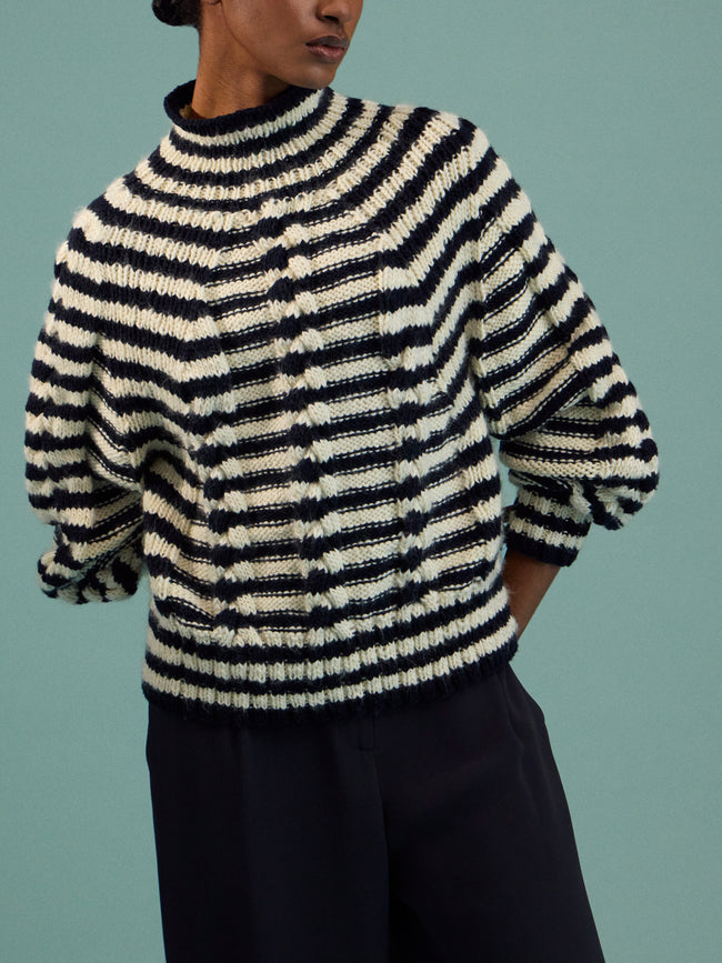 La Fetiche - Viola Hand-Knitted Wool Sweater | Size: S - Navy - ABASK