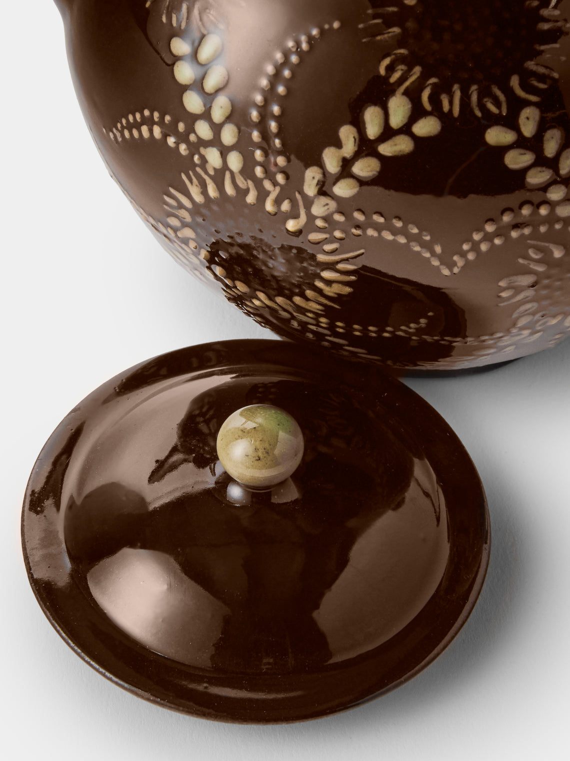 Poterie d’Évires - Flowers Hand-Painted Ceramic Small Teapot - Dark Brown - ABASK