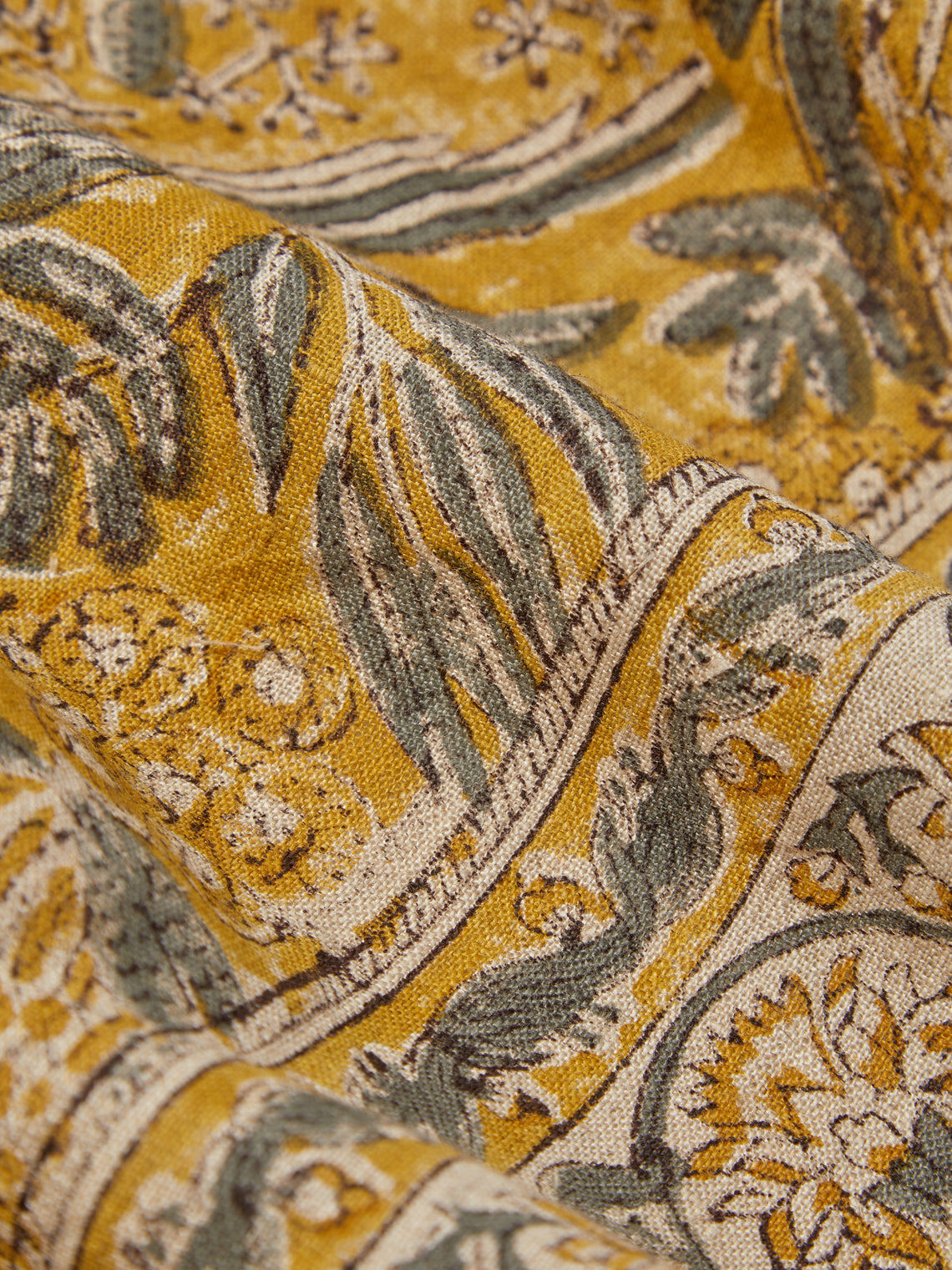 Chamois - Parrot Block-Printed Linen Rectangular Tablecloth (106.5in/2.7m) - Multiple - ABASK