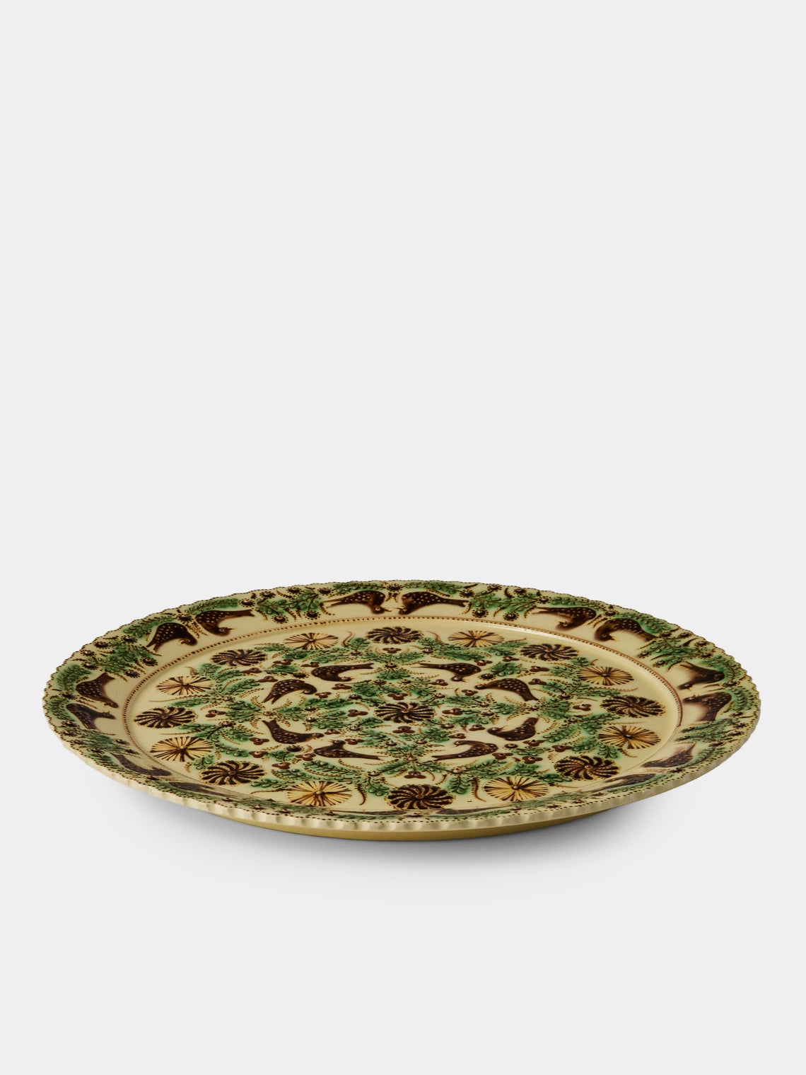 Poterie d’Évires - Birds and Flowers Hand-Painted Ceramic Round Platter - Yellow - ABASK