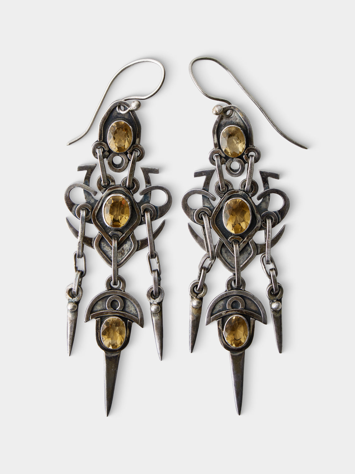 Mahnaz Collection - Vintage Sterling Silver and Citrine Dangle Earrings - Silver - ABASK - 