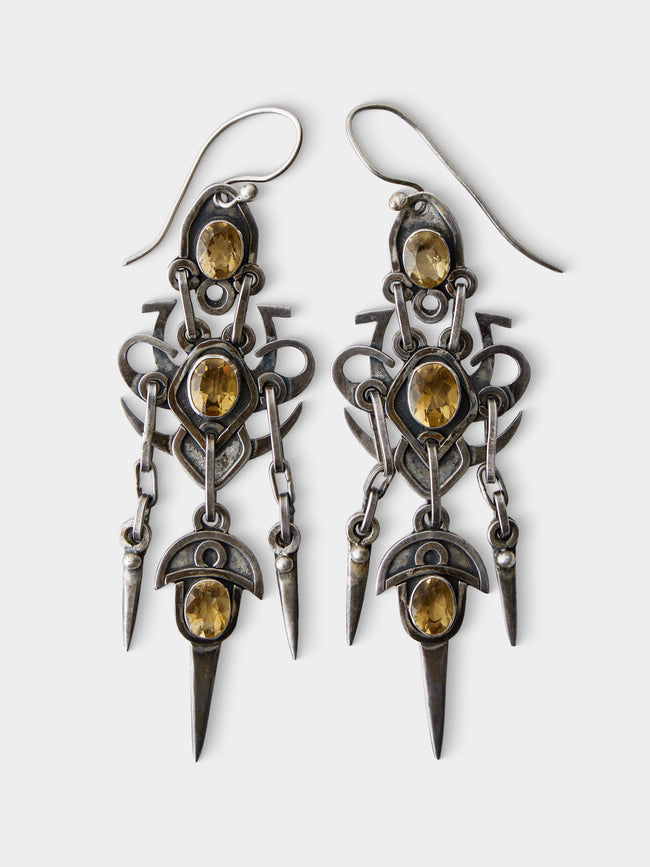 Mahnaz Collection - Vintage Sterling Silver and Citrine Dangle Earrings - Silver - ABASK - 