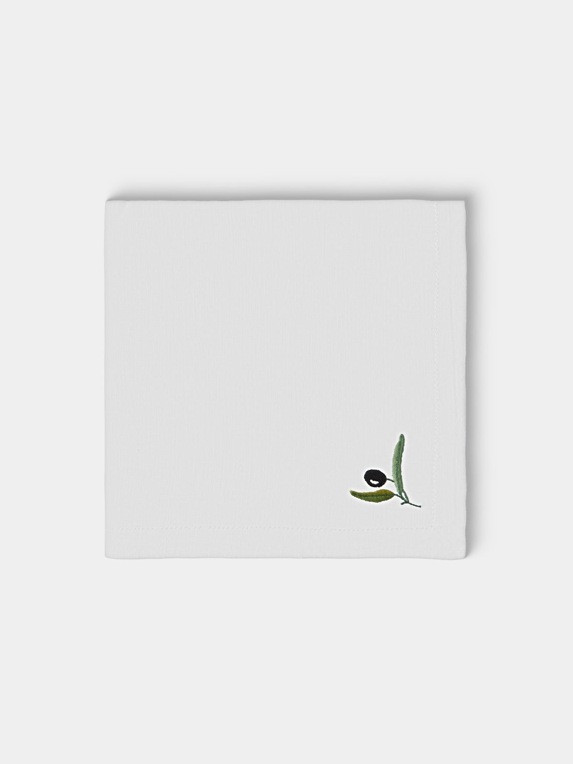 Taf Firenze - | Set of 6 | Olive Branch Hand-Embroidered Linen Placemats and Napkins - White - ABASK