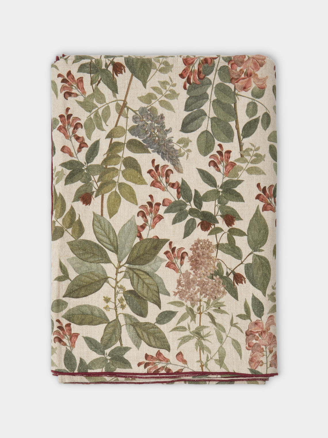 Borgo delle Tovaglie - Filo Sottobosco Embroidered Linen Rectangular Tablecloth (106.5in/2.7m) - Green - ABASK