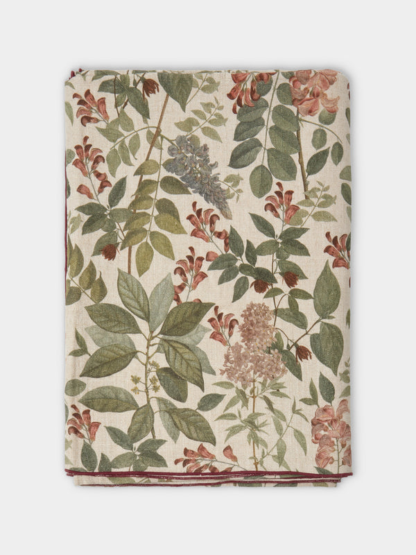 Borgo delle Tovaglie - Filo Sottobosco Embroidered Linen Rectangular Tablecloth (106.5in/2.7m) - Green - ABASK