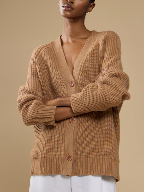Ryan Roche - Cashmere Oversized Cardigan - Camel - ABASK