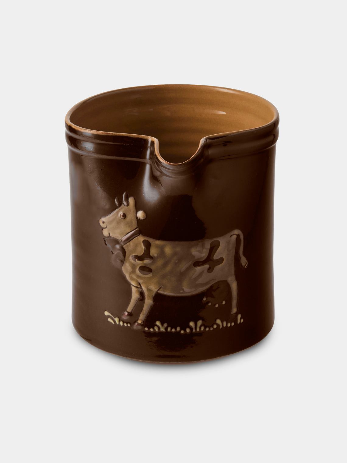 Poterie d’Évires - Cows Hand-Painted Ceramic Straight-Edge Medium Jug - Dark Brown - ABASK