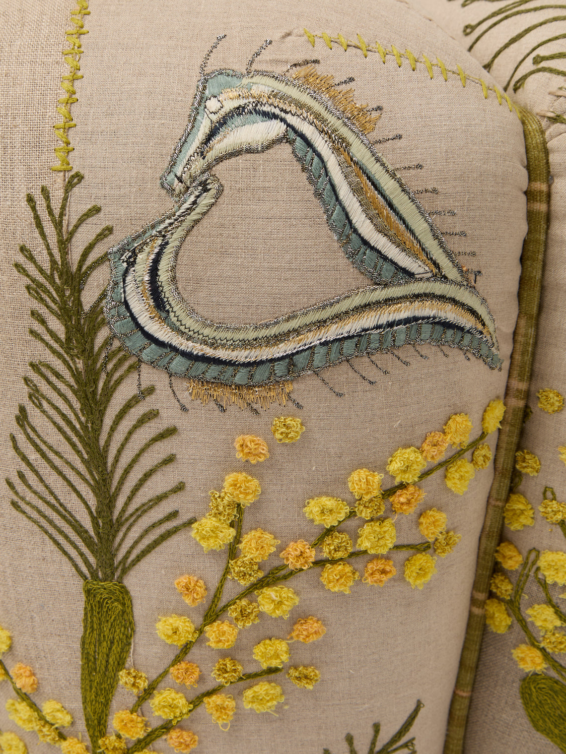 Bokja - Cynzia Embroidered Linen Pouf - Multiple - ABASK