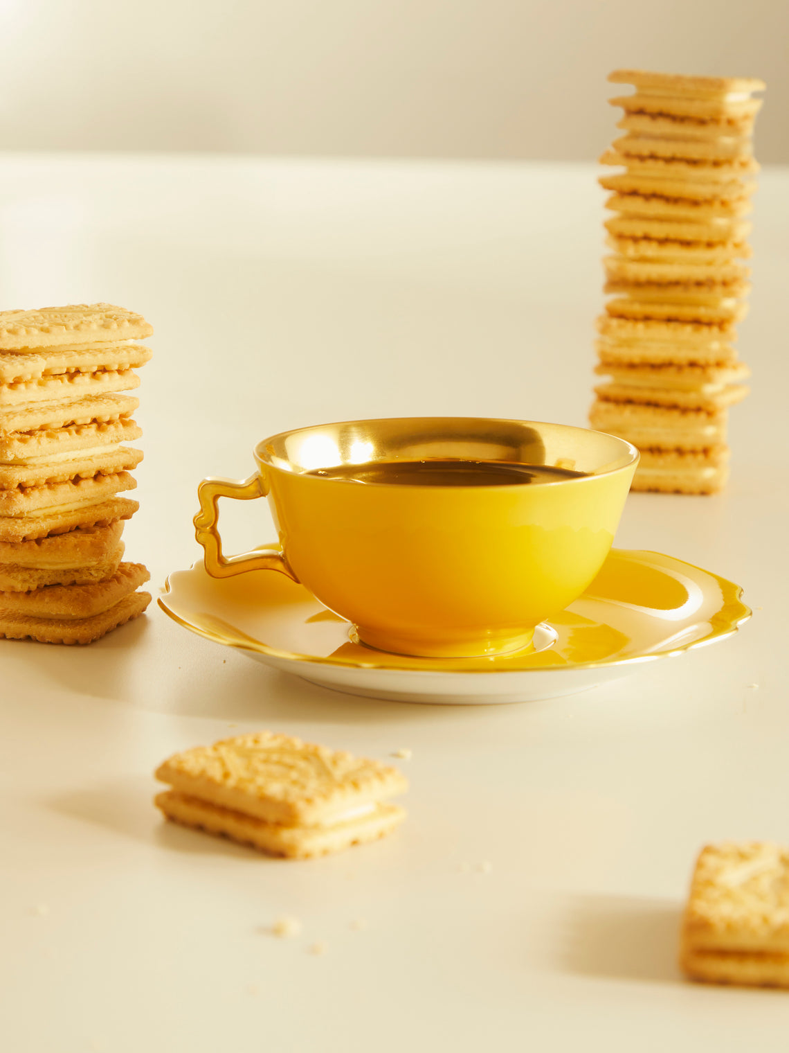 Augarten - Belvedere Hand-Painted Porcelain Teacup and Saucer (Set of 2) - Yellow - ABASK