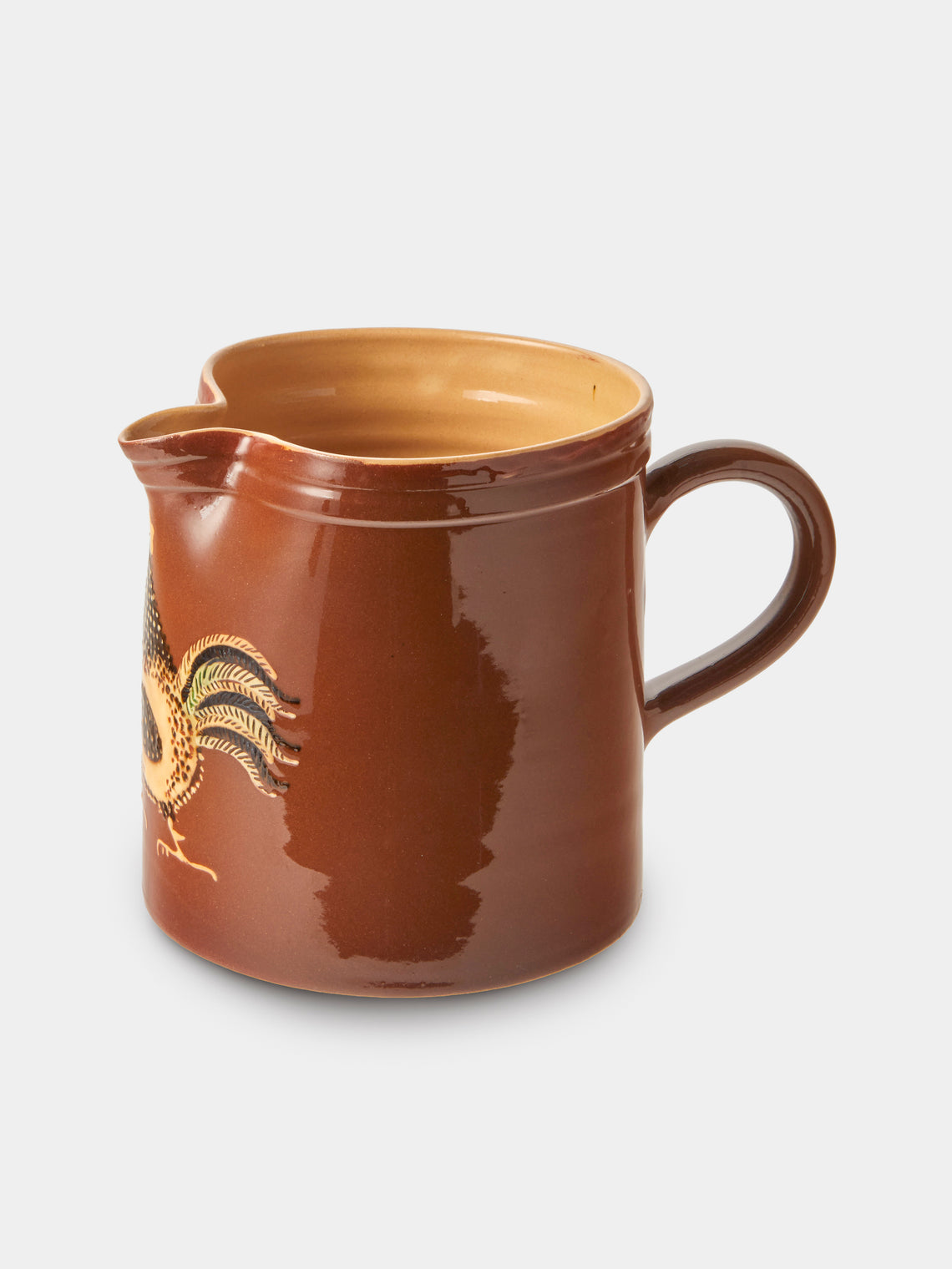 Poterie d’Évires - Chickens Hand-Painted Ceramic Straight-Edge Medium Jug - Light Brown - ABASK