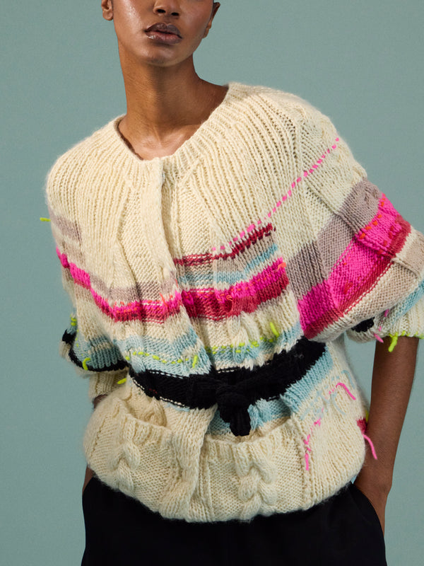 La Fetiche - Ultraviolet Hand-Knitted Wool Cardigan | Size: S - Cream - ABASK