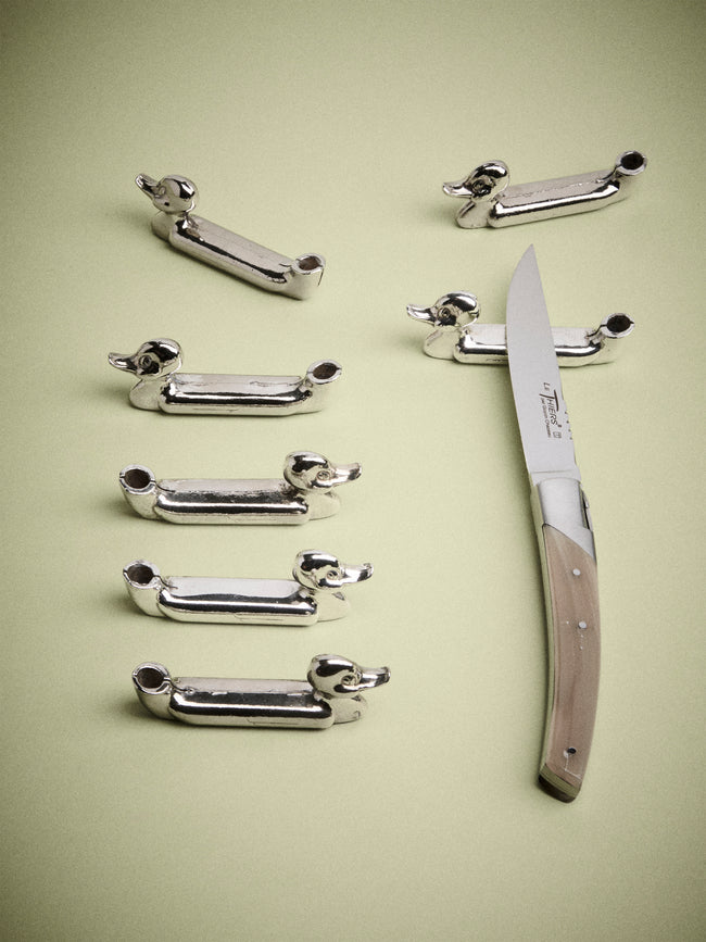 Antique and Vintage - | Set of 12 | Mid-Century Silver-Plated Duck Knife Rests - Silver - ABASK