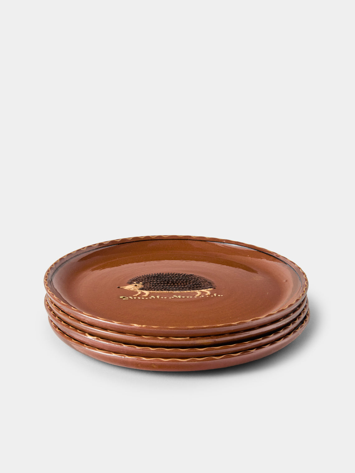 Poterie d’Évires - Animals Hand-Painted Ceramic Dinner Plates – 9.5in/24cm (Set of 4) - Light Brown - ABASK