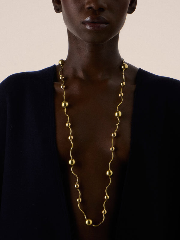 Mahnaz Collection - Vintage Manfredi 18-Karat Yellow Gold Long Ball and Twisted Tube Chain Necklace - Gold - ABASK