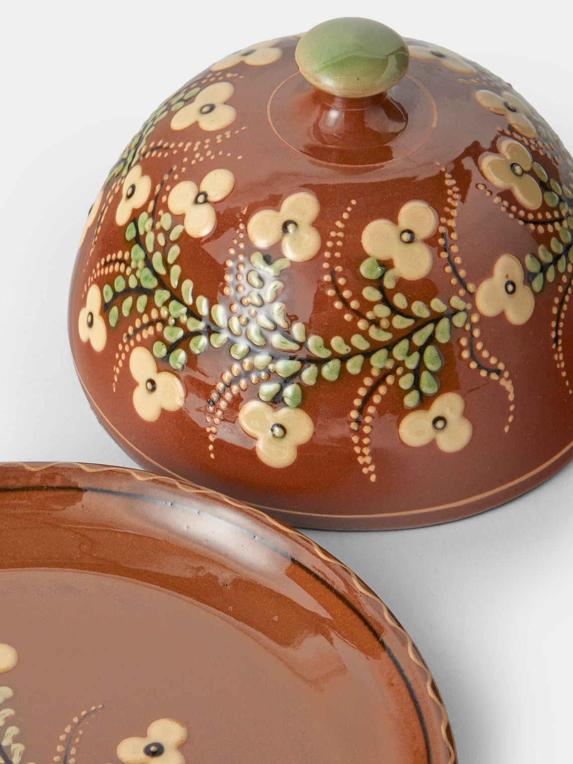 Poterie d’Évires - Flowers Hand-Painted Ceramic Butter Dish - Light Brown - ABASK