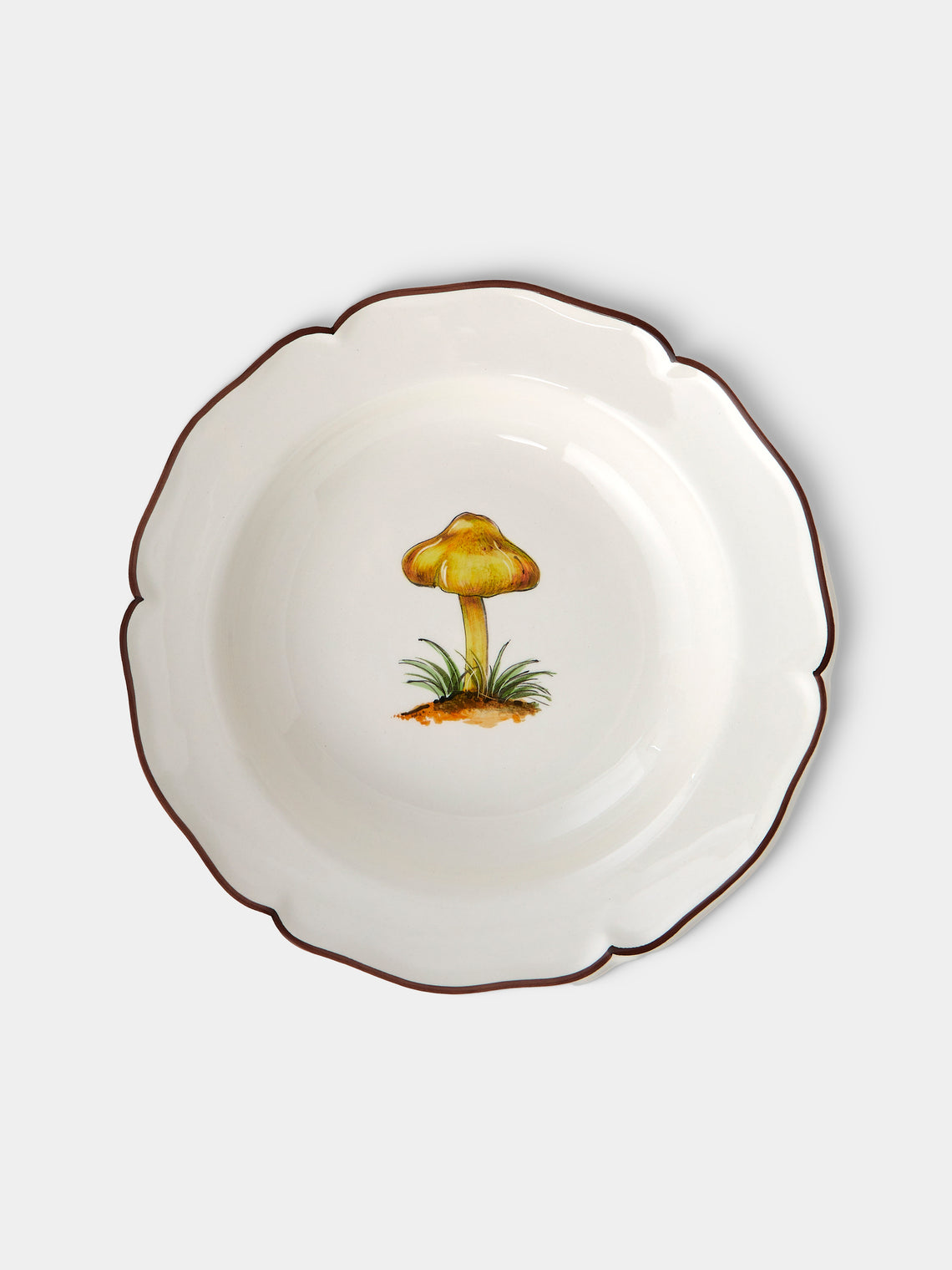 Este Ceramiche - Bristol Mushrooms Hand-Painted Ceramic Soup Plates – 9.5in/24cm (Set of 6) - White - ABASK