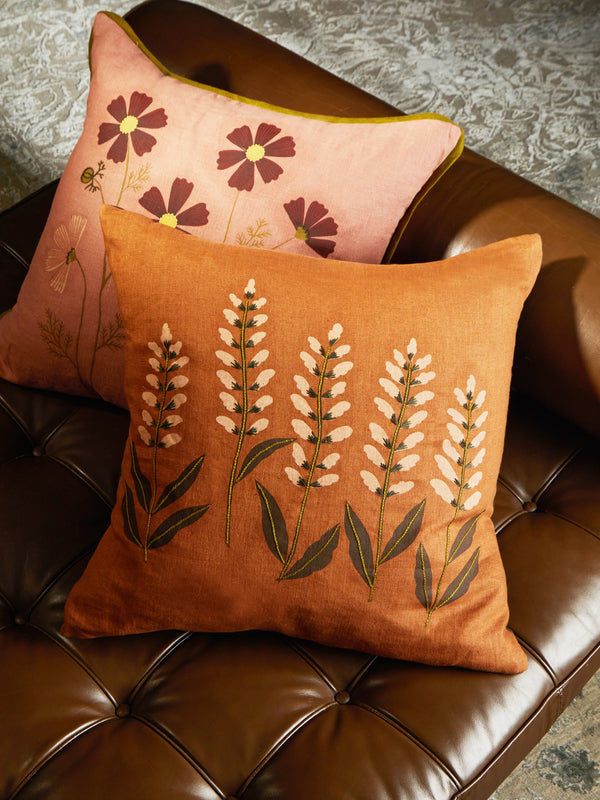 Rosemary Milner - Floral Hand-Embroidered Cotton Cushion -  - ABASK