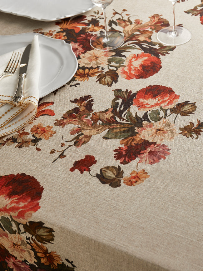 Borgo delle Tovaglie - Amalfi Embroidered Linen Rectangular Tablecloth (138in/3.5m) - Natural - ABASK
