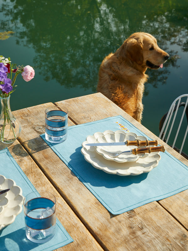 La Gallina Matta - Sardines Embroidered Linen Placemats (Set of 4) -  - ABASK