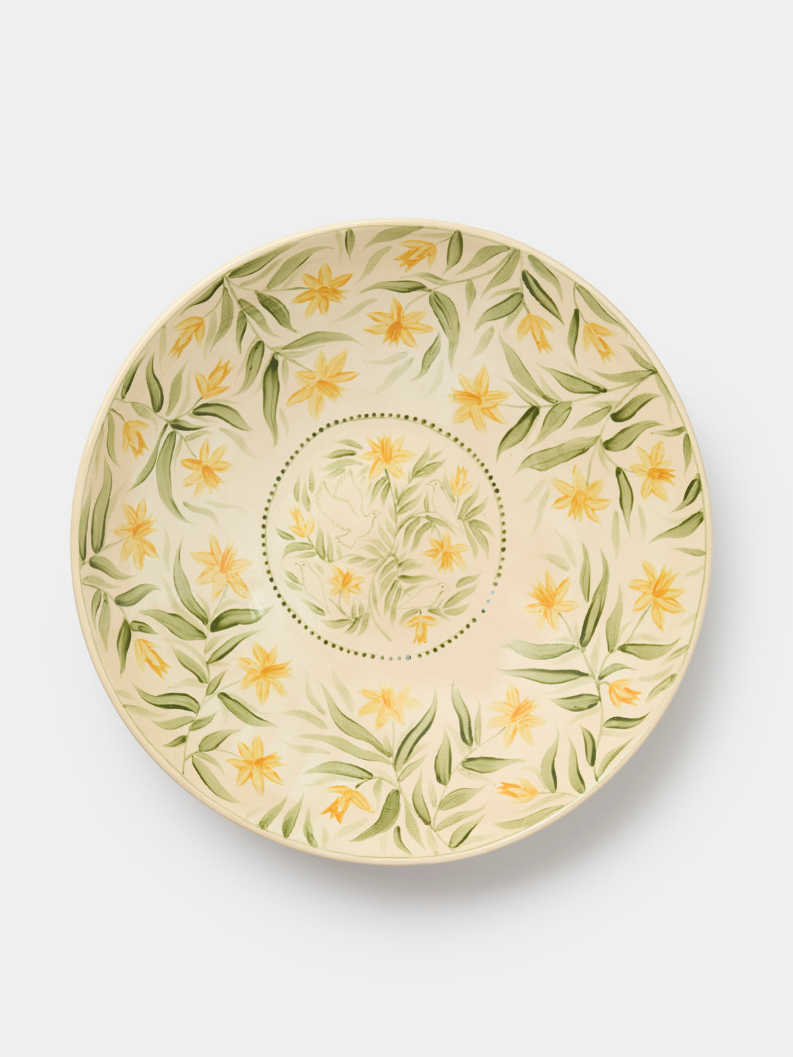 Rosanna Corfe - Doves and Daffodils Hand-Painted Ceramic Flared Bowl - Cream - ABASK