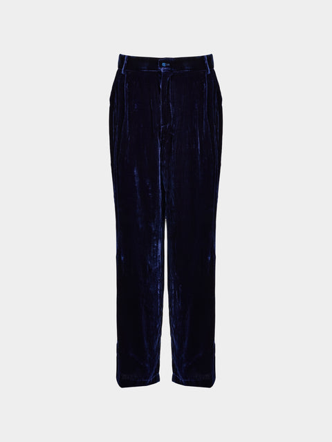 Yali Milano - Velvet Trousers | Size: S - Navy - ABASK - 