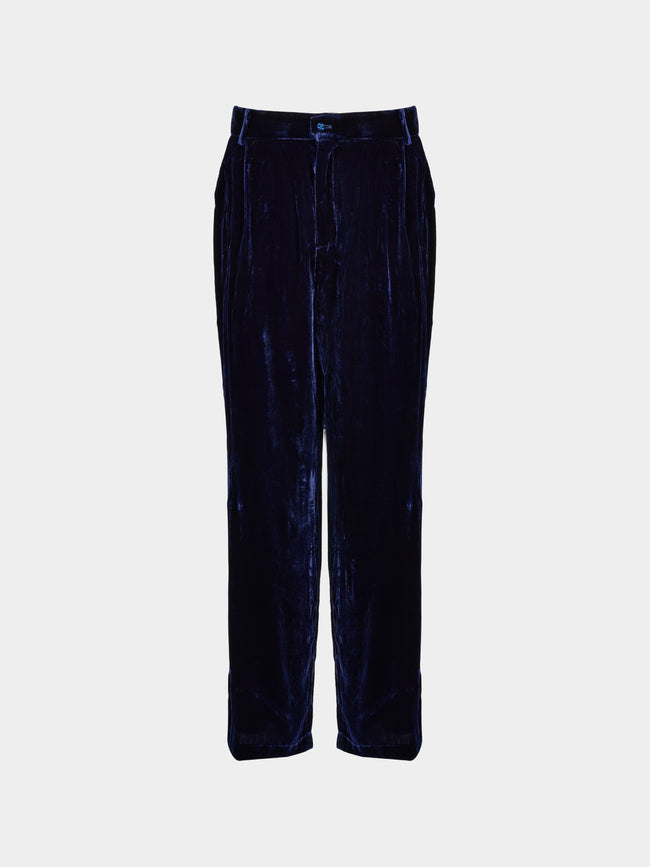 Yali Milano - Velvet Trousers | Size: S - Navy - ABASK - 