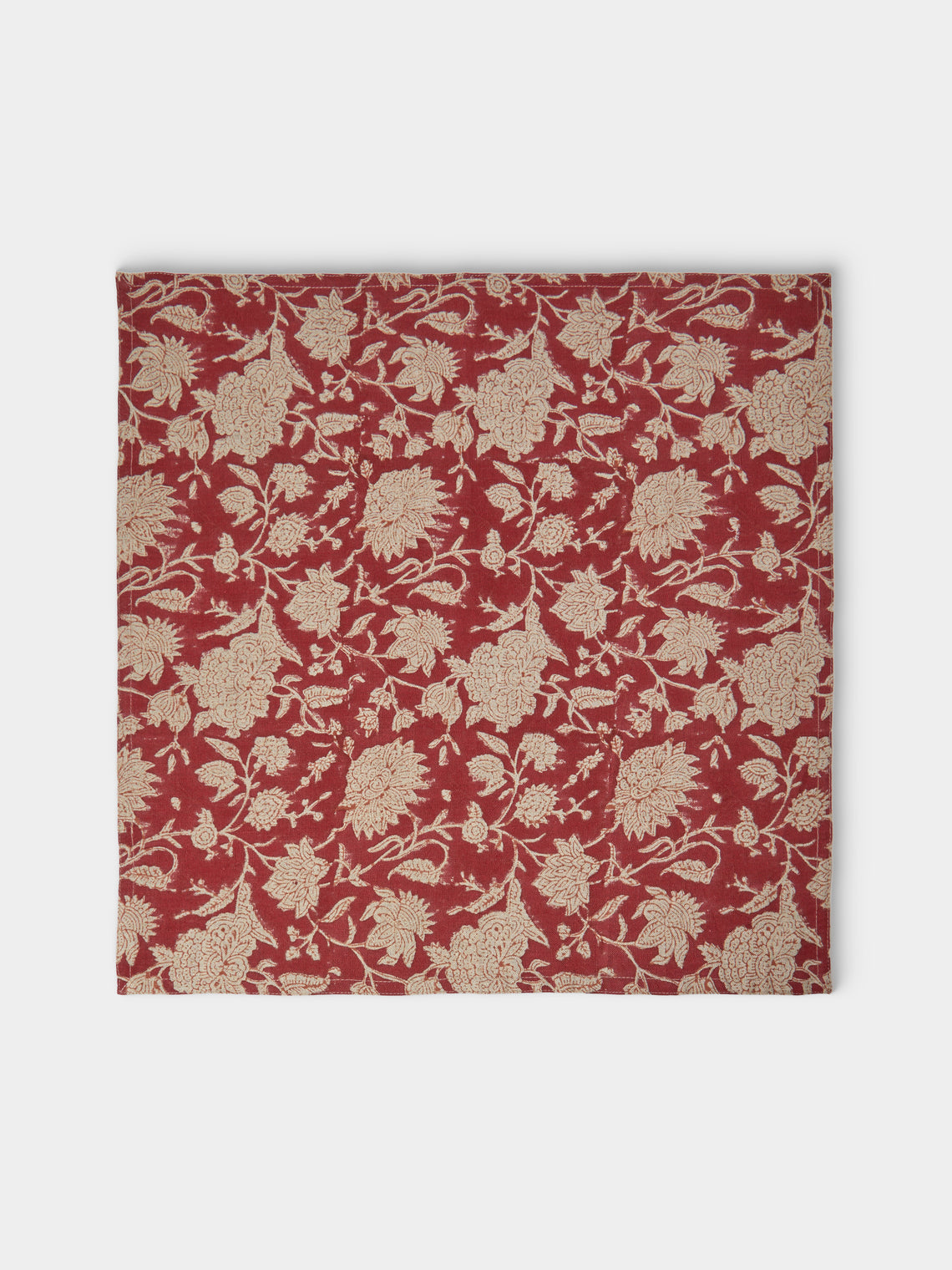 Chamois - | Set of 4 | Indian Rose Block-Printed Linen Napkins - Red - ABASK