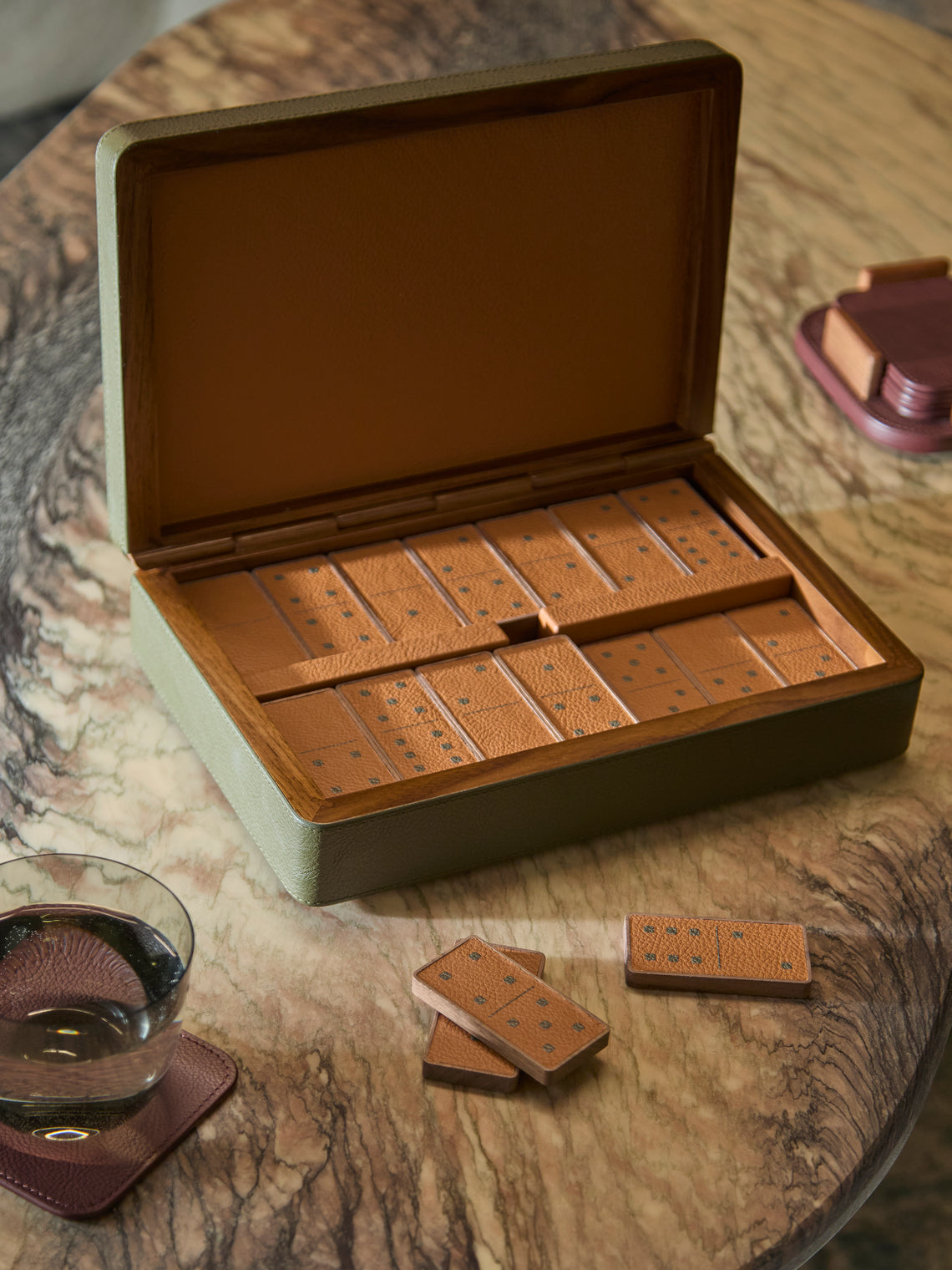Leather and Wood Dominoes Set
