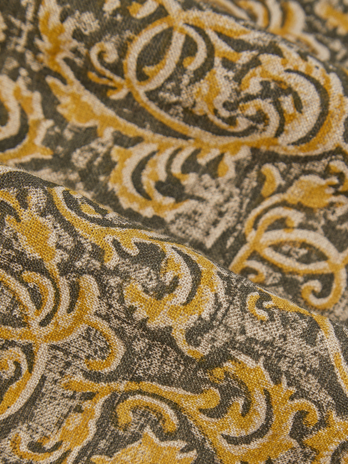 Chamois - Ornamental Block-Printed Linen Rectangular Tablecloth (138in/3.5m) - Multiple - ABASK