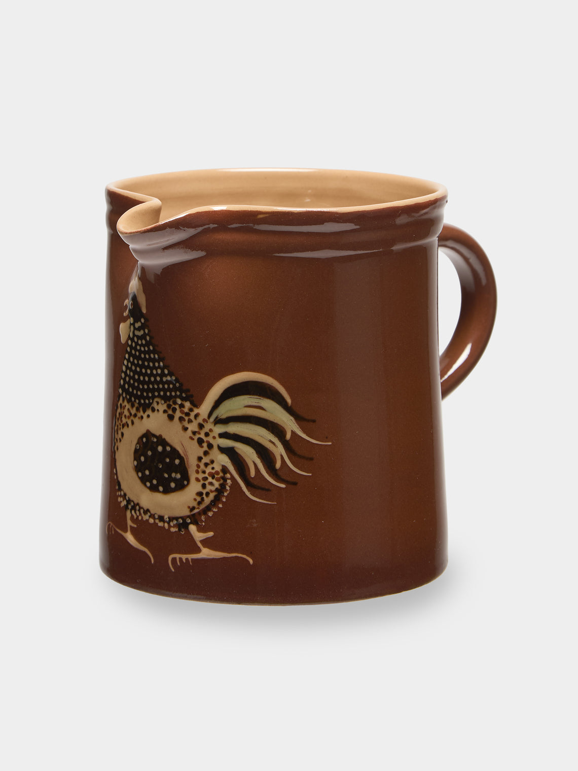 Poterie d’Évires - Chickens Hand-Painted Ceramic Straight-Edge Jug (34oz/1L) - Light brown - ABASK - 