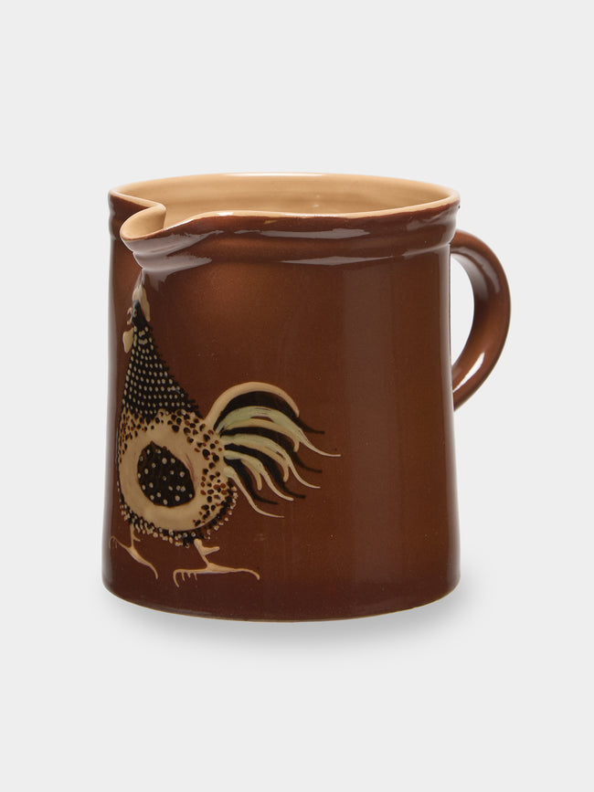 Poterie d’Évires - Chickens Hand-Painted Ceramic Straight-Edge Jug (34oz/1L) - Light brown - ABASK - 