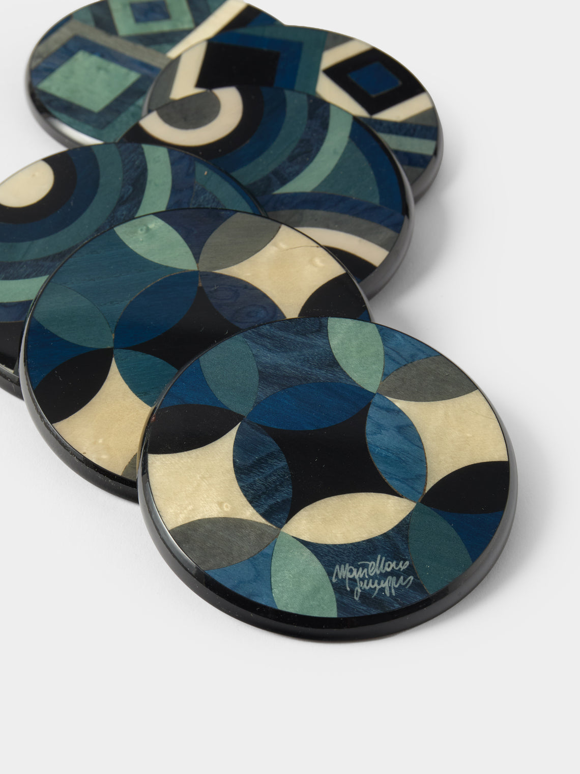 Mastellone Giuseppe - Wood Inlay Coasters (Set of 6) - Blue - ABASK