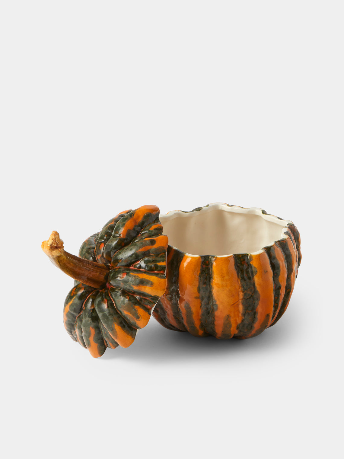 Antique and Vintage - 1940s Ginori 1735 Majolica Ceramic Pumpkin Serving Tureen - Orange - ABASK