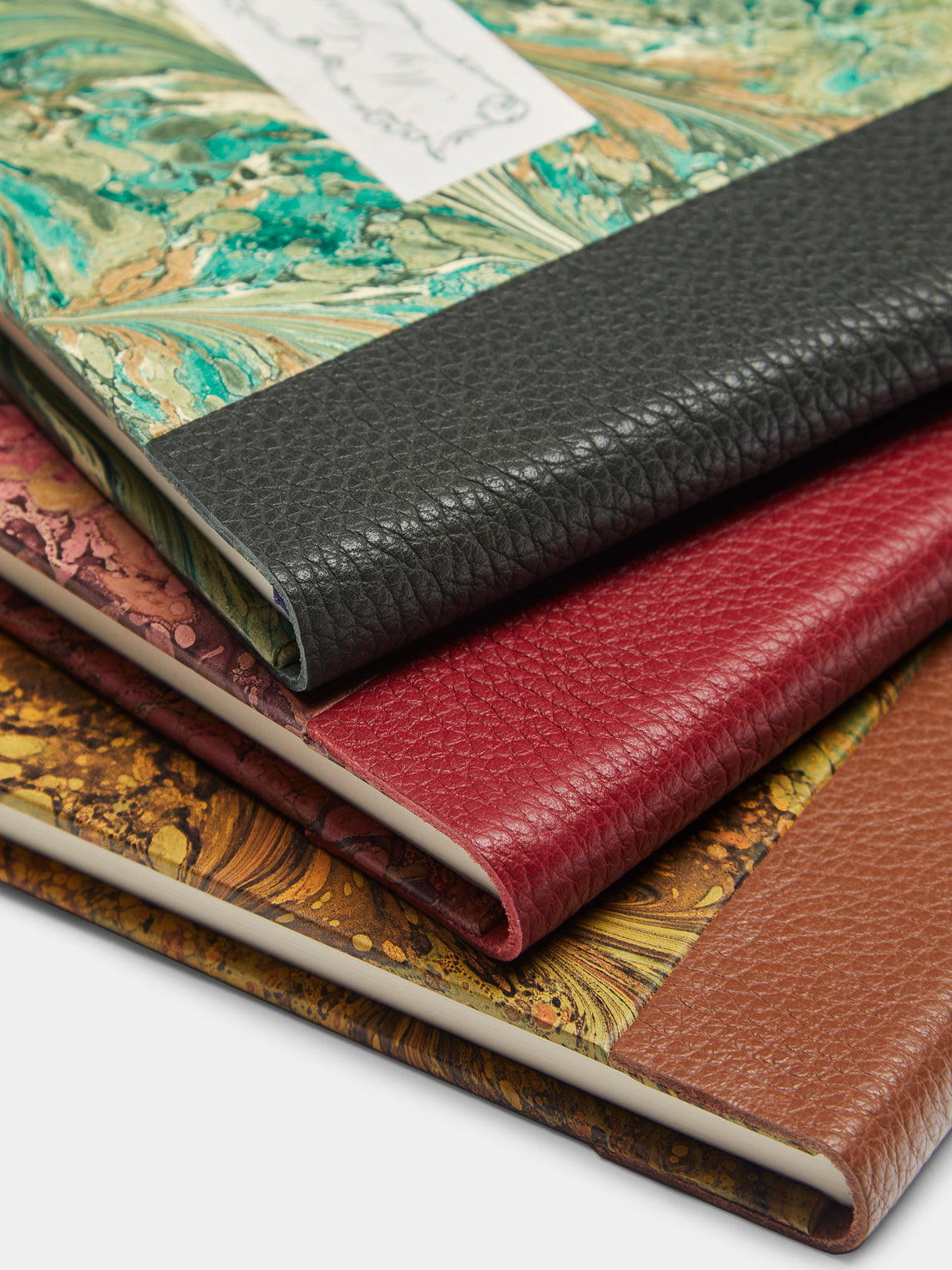 Hand-Marbled Leather-Bound Wine, Gardening & Recipe Journals (Set of 3)