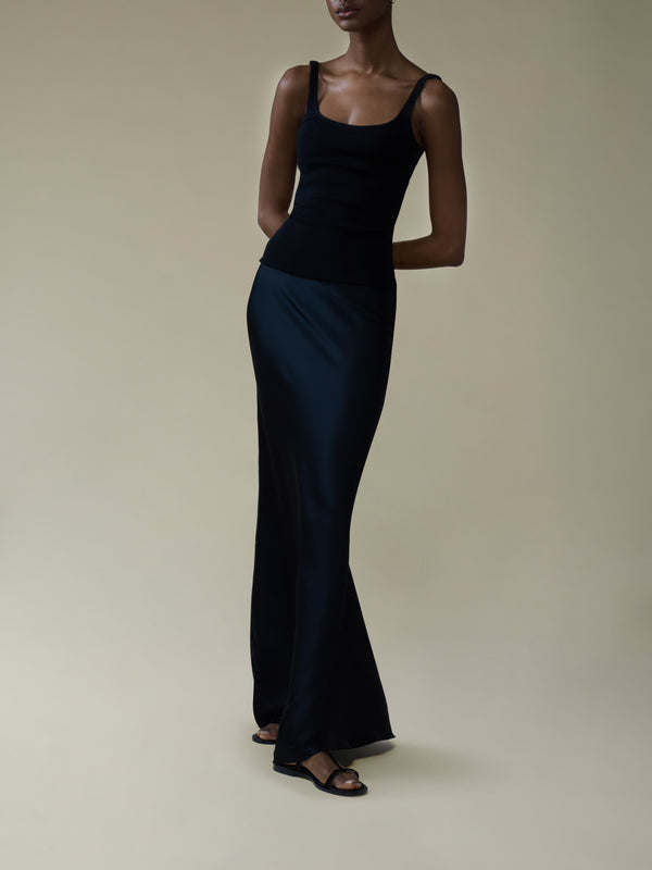 Ryan Roche - Silk Bias Long Skirt | Size: S - Black - ABASK