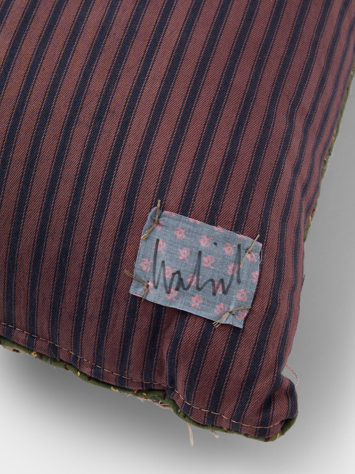 By Walid - 19th-Century Needlepoint Wool and Ticking Fabric Cushion (21.5in/55cm) - Multiple - ABASK