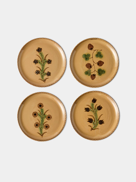 Poterie d’Évires - Flowers and Strawberries Hand-Painted Ceramic Dinner Plates – 9.5in/24cm (Set of 4) - Cream - ABASK - 