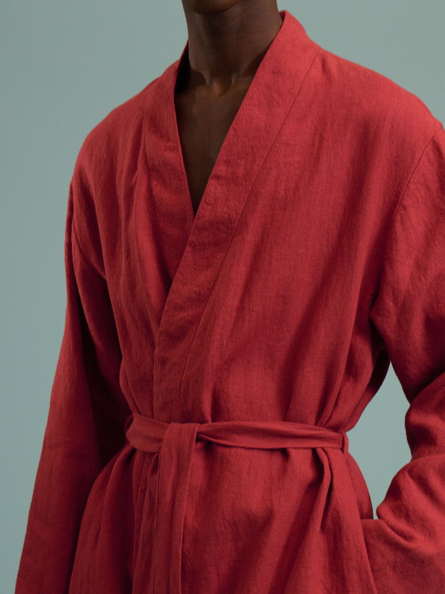 Considered Objects - Dots and Lines Hand-Stitched Silk Robe - Red - ABASK