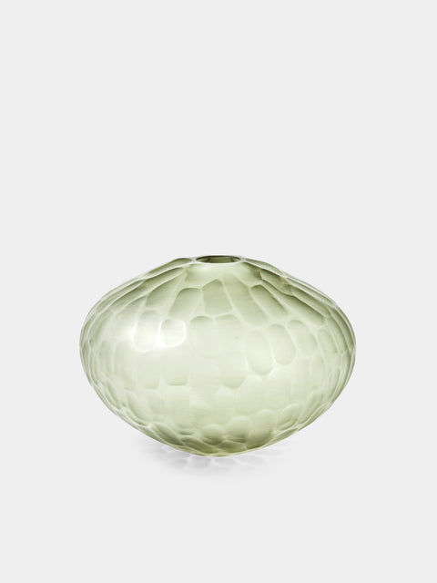 Micheluzzi Glass - Trottola Verdino Bamboo Hand-Blown Murano Glass Vase (10in/25cm) - Green - ABASK - 