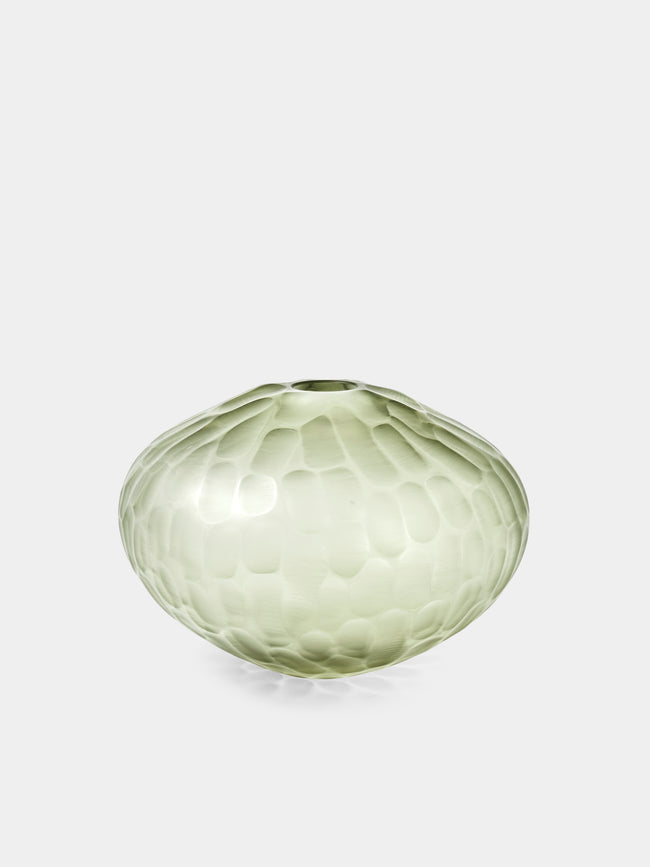 Micheluzzi Glass - Trottola Verdino Bamboo Hand-Blown Murano Glass Vase (10in/25cm) - Green - ABASK - 