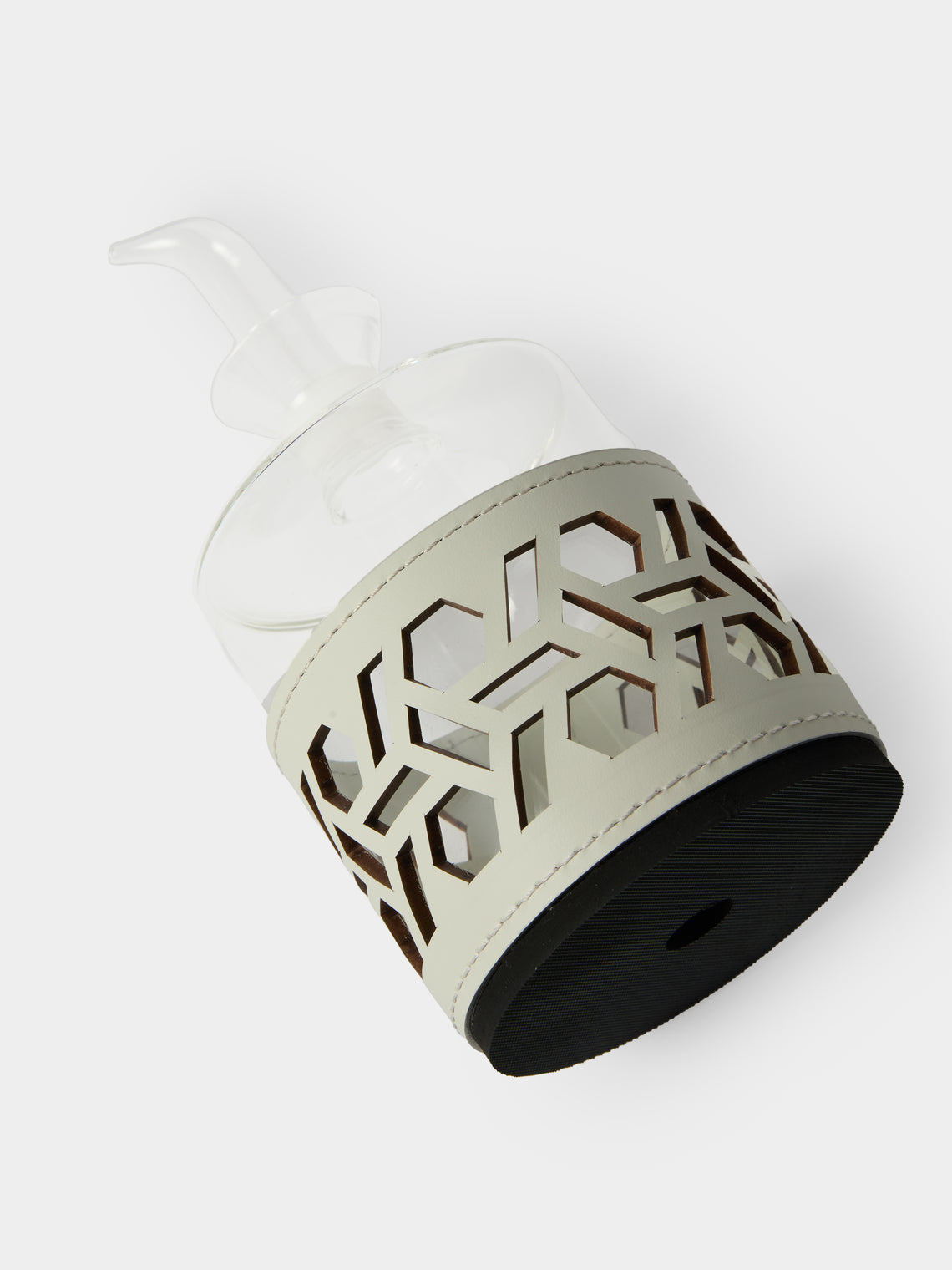 RUDI - Imperia Glass and Leather Low Cruet - White - ABASK