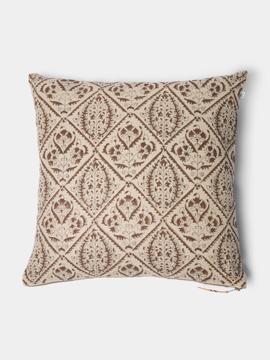 Chamois - Block-Printed Linen Cushions – 19.5in/50cm (Set of 2) - Brown - ABASK