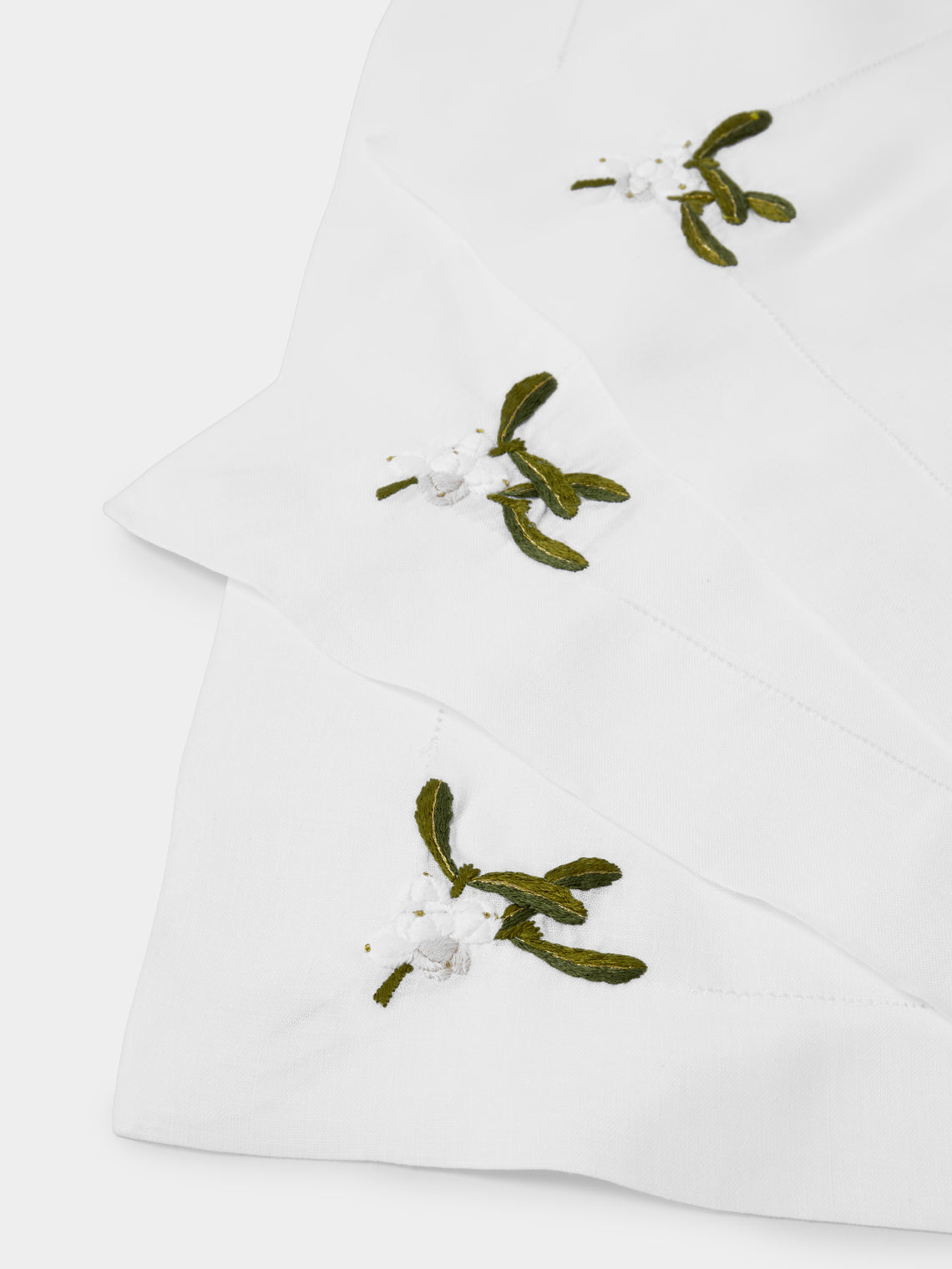 ERI Textiles - | Set of 4 | Mistletoe Bunch Hand-Embroidered Linen Placemats - Multiple - ABASK