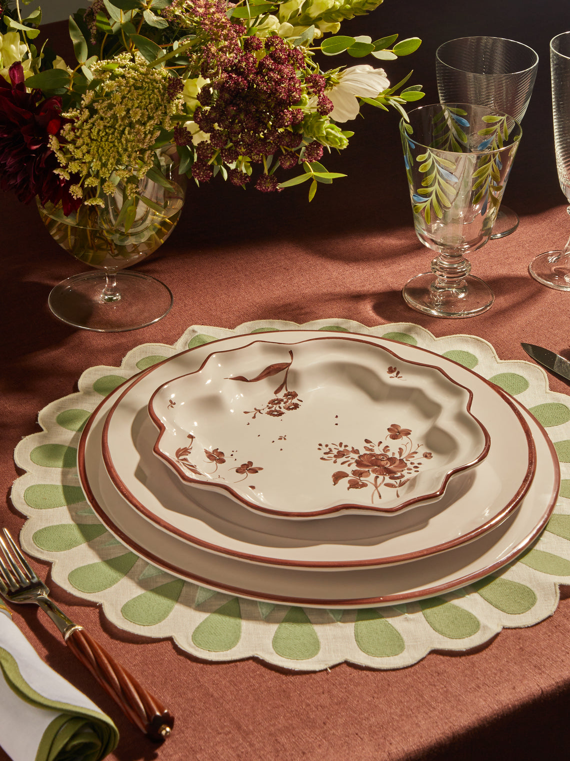 Z.d.G - Camaïeu Hand-Painted Ceramic Dinner Plates (Set of 2) - Brown - ABASK