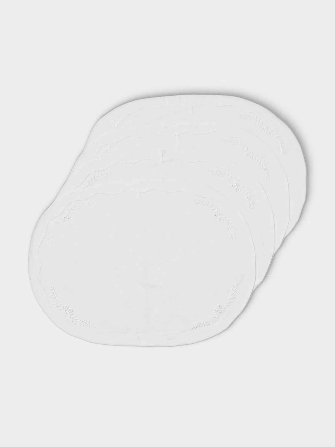 ERI Textiles - | Set of 4 | Classica Hand-Embroidered Linen Placemats - White - ABASK