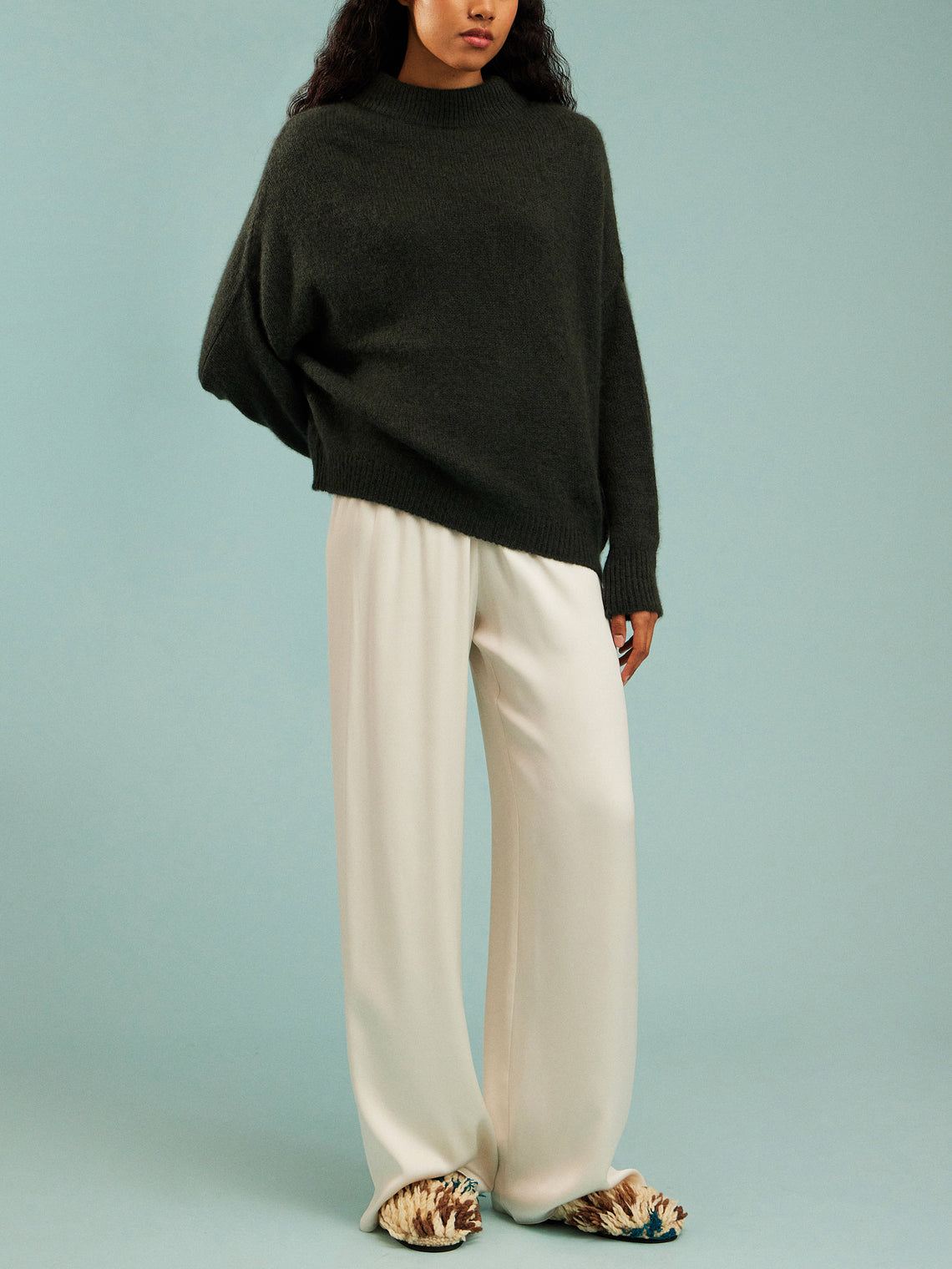 Dusan - Cashmere Crew-Neck Kimono-Sleeve Sweater | One Size - Green - ABASK