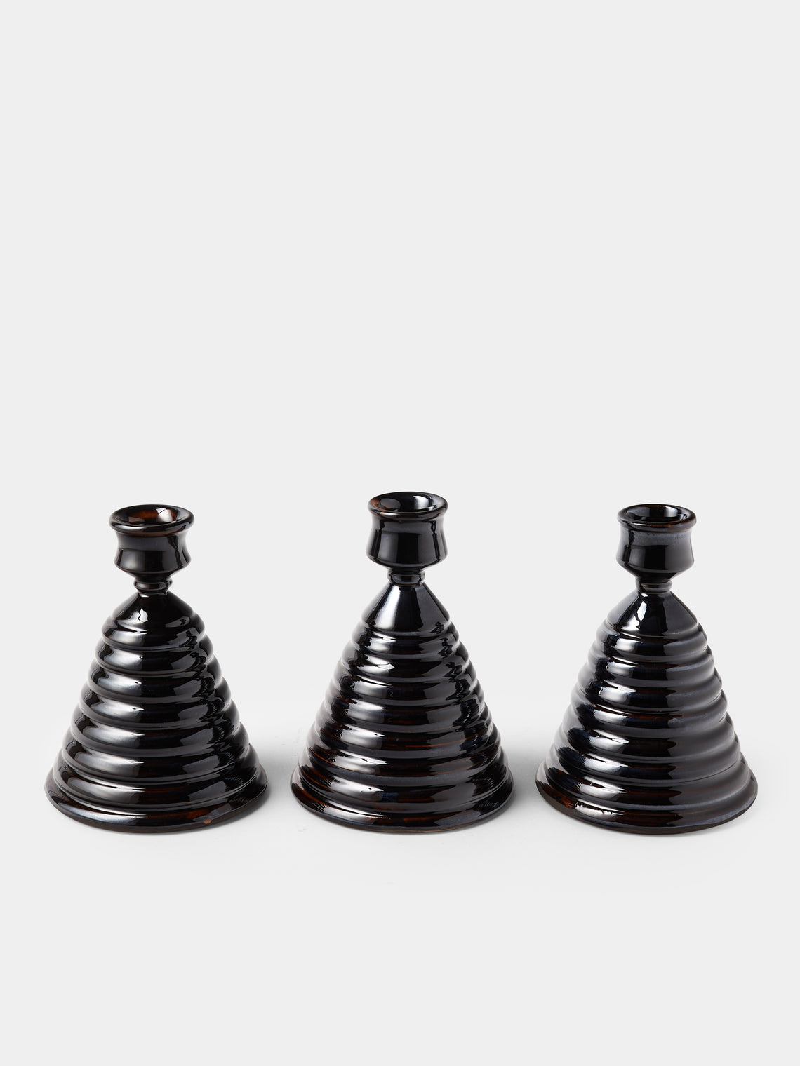 Poterie de Cliousclat - Slipware Candle Holders (Set of 3) - Black - ABASK