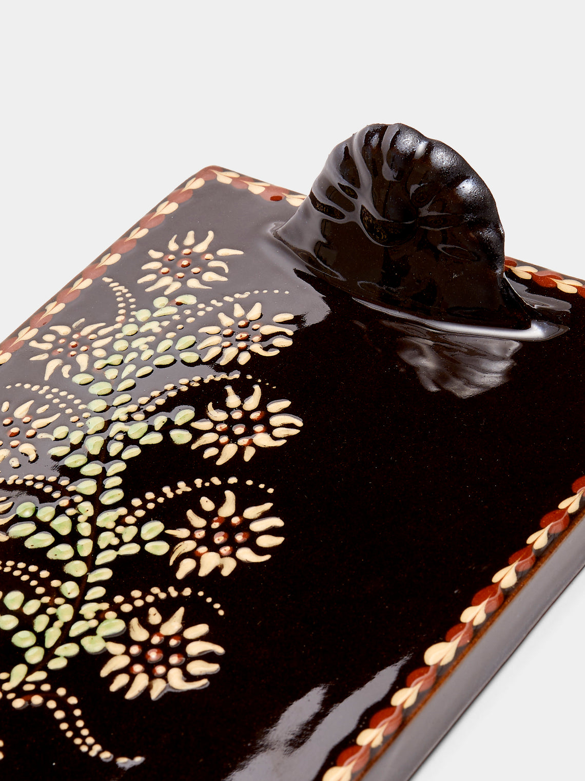 Poterie d’Évires - Flowers Hand-Painted Ceramic Cheese Platter - Dark brown - ABASK