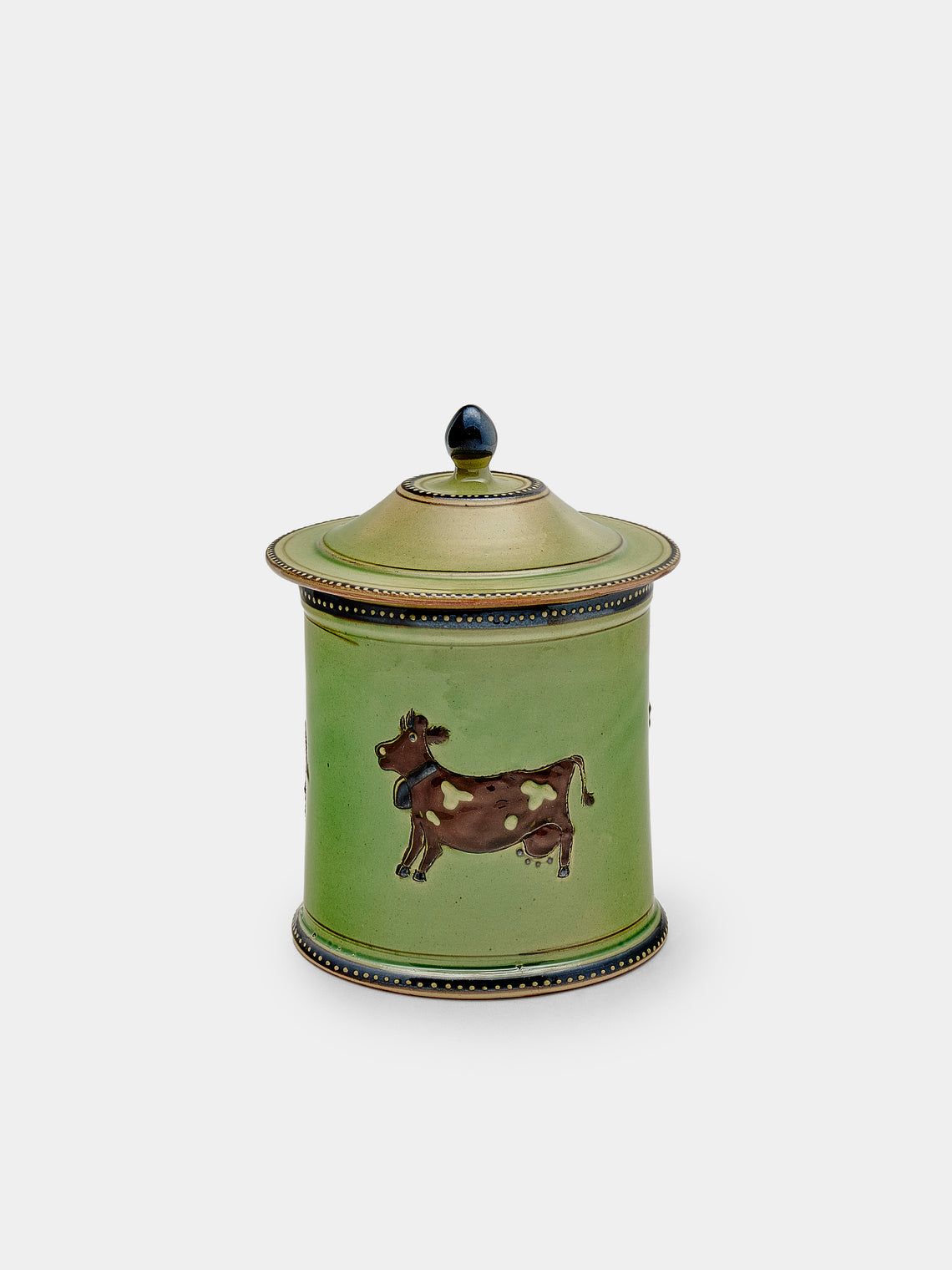 Poterie d’Évires - Cows Hand-Painted Ceramic Small Lidded Jar - Green - ABASK - 