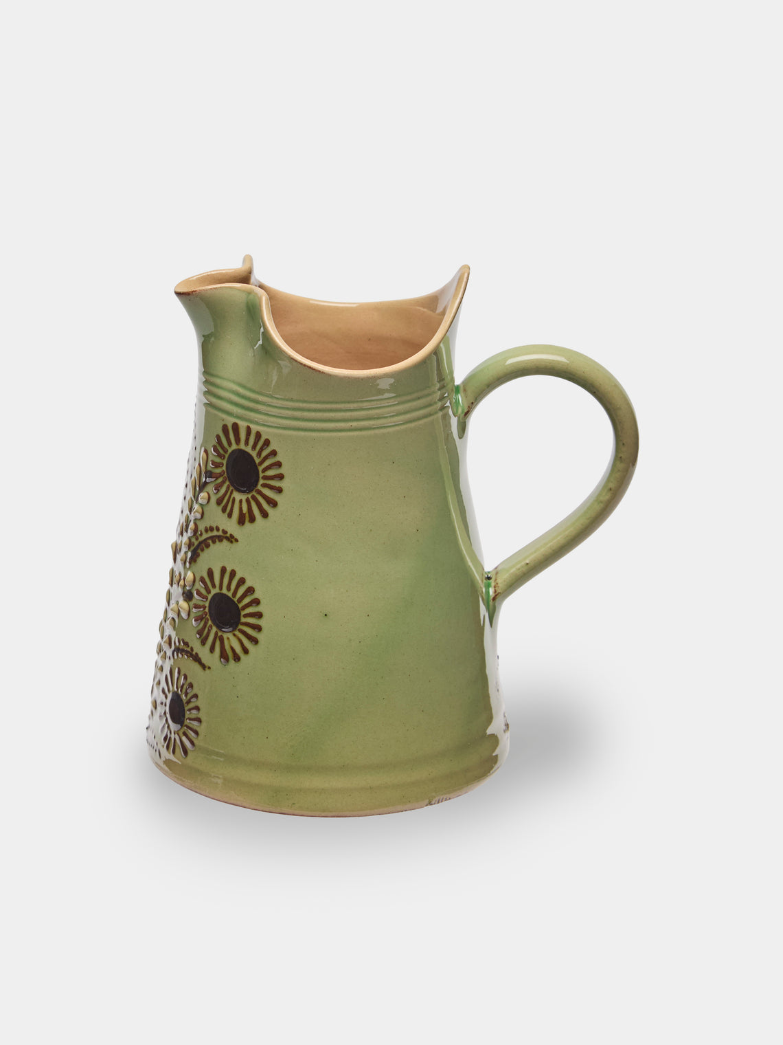Poterie d’Évires - Flowers Hand-Painted Ceramic Petite Milk Jug - Green - ABASK